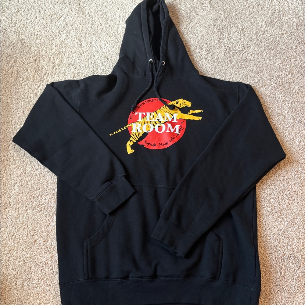 Black Tiger Team Room Hoodie with Red and Yellow Accents